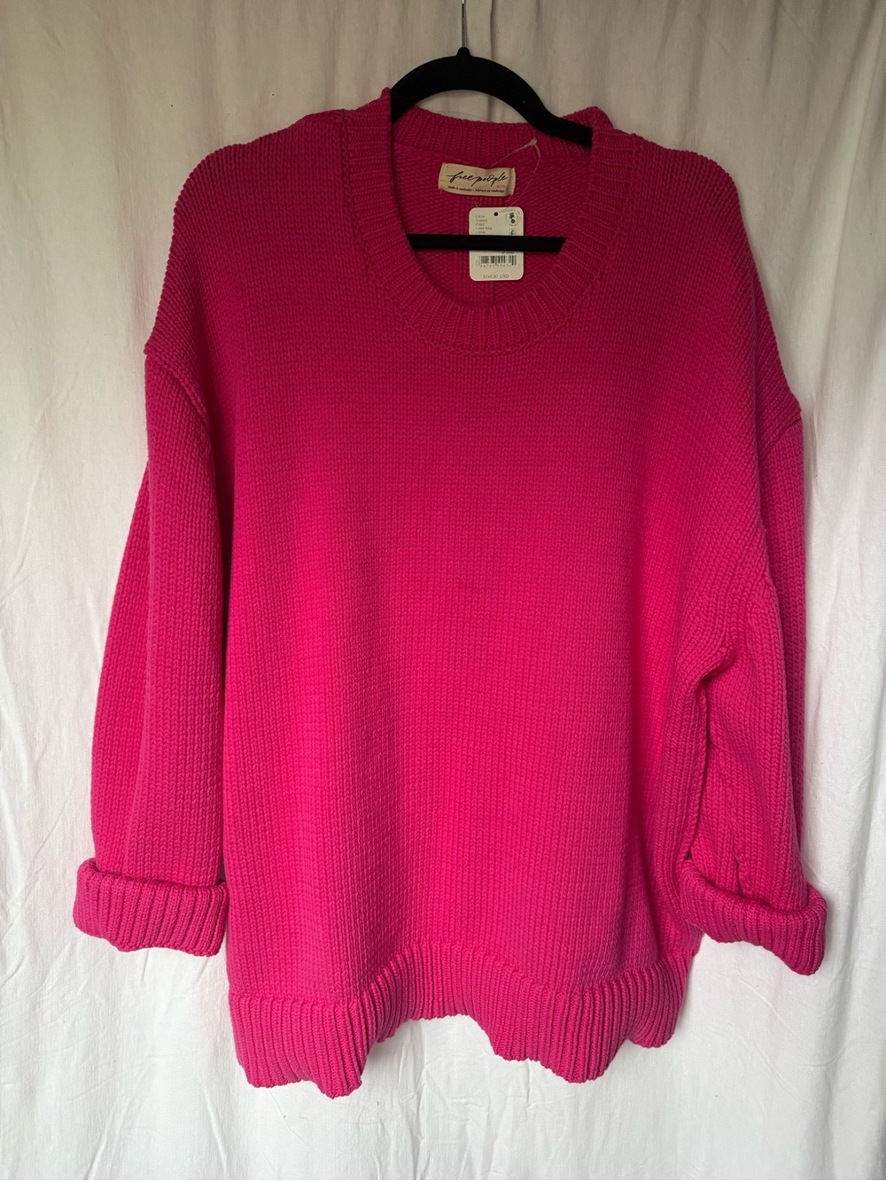 Free People Pink Crewneck Chunky Knit Sweater
